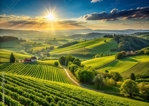 Minimalist Svaty Jur Vineyards: Rolling Green Hills, 4K Nature Photography photo