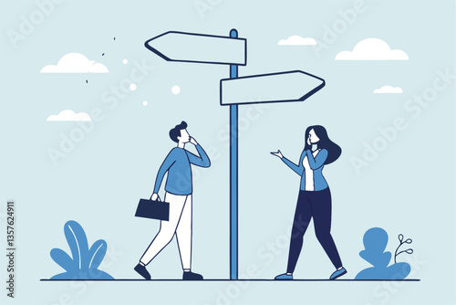 Doubt, unsure or uncertainty, decision to go right way, confusion, problem or choose direction, contemplation for career opportunity concept, business people think with question mark to go right way.