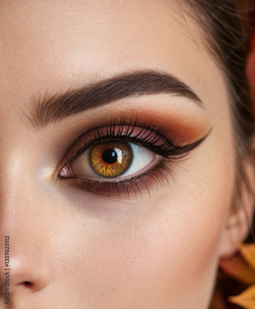 Obraz premium Close-Up of Eye with Subtle Orange Eyeshadow