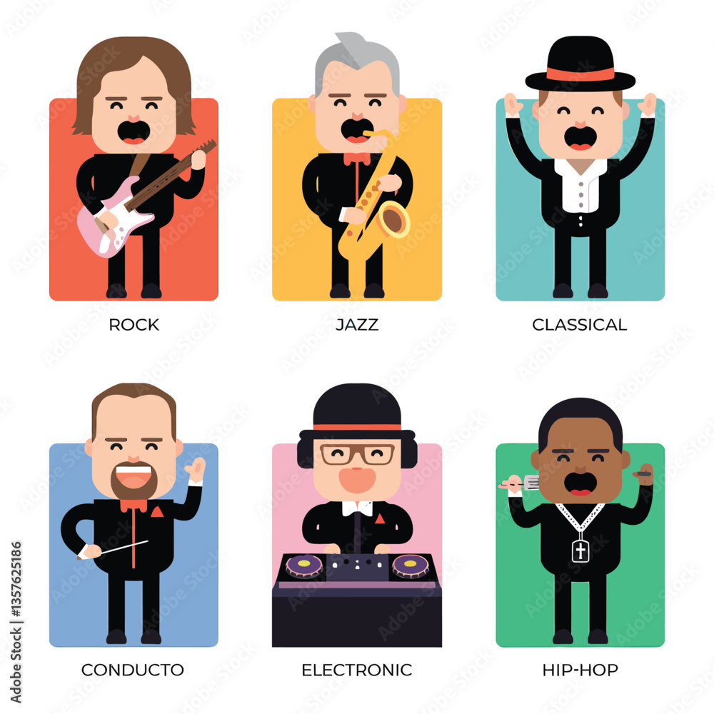 2d vector illustration icon cool entertainment cartoon character music tools (Drum , Music Note , Headphones ,Microphone , Piano , Guitar ,Record)
2d vector illustration icon cool entertainment cartoon character music tools (Drum , Music Note , Headphones ,Microphone , Piano , Guitar ,Record)