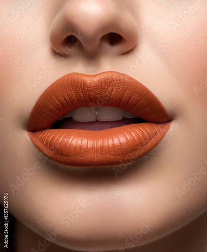 Close-Up of Lips with Vibrant Orange Lipstick