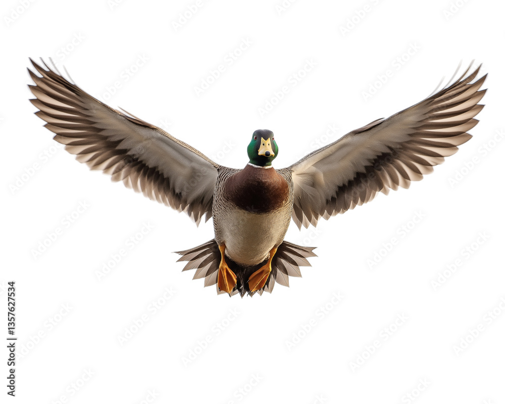 Obraz premium Mallard duck flying in the sky on Png Format and Transparent Background