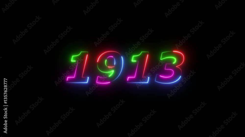 1913 neon line text. Abstract 1913 neon text animation ,For neon color Glowing neon number text background 4k video animation . 1913 title metal text on glowing text animation black background 1913 neon line text. Abstract 1913 neon text animation ,For neon color Glowing neon number text background 4k video animation . 1913 title metal text on glowing text animation black background