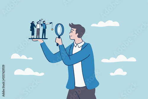Analyze candidate, employee performance review, evaluation or analysis, choose recruitment applicants, staff or finding right person for job concept, businessman analyzing employee or job candidates.