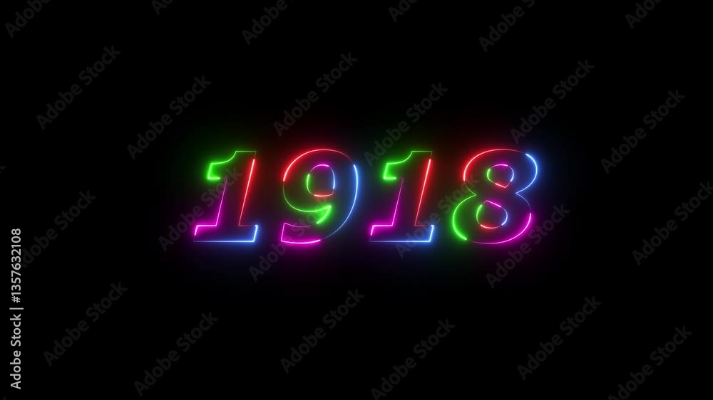 1918 neon line text. Abstract 1918 neon text animation ,For neon color Glowing neon number text background 4k video animation . 1918 title metal text on glowing text animation black background 1918 neon line text. Abstract 1918 neon text animation ,For neon color Glowing neon number text background 4k video animation . 1918 title metal text on glowing text animation black background