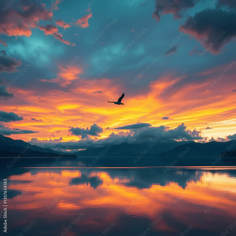 Obraz premium sunset over the lake wallpapper