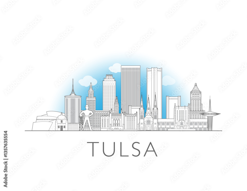 Fototapeta premium Tulsa cityscape illustration skyline drawing in Oklahoma