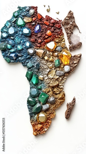 Africa map with diamond mines gemstones on white background