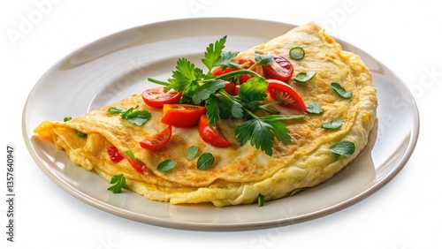 Thai omelette on white plate isolated on transparent background Generative Ai.