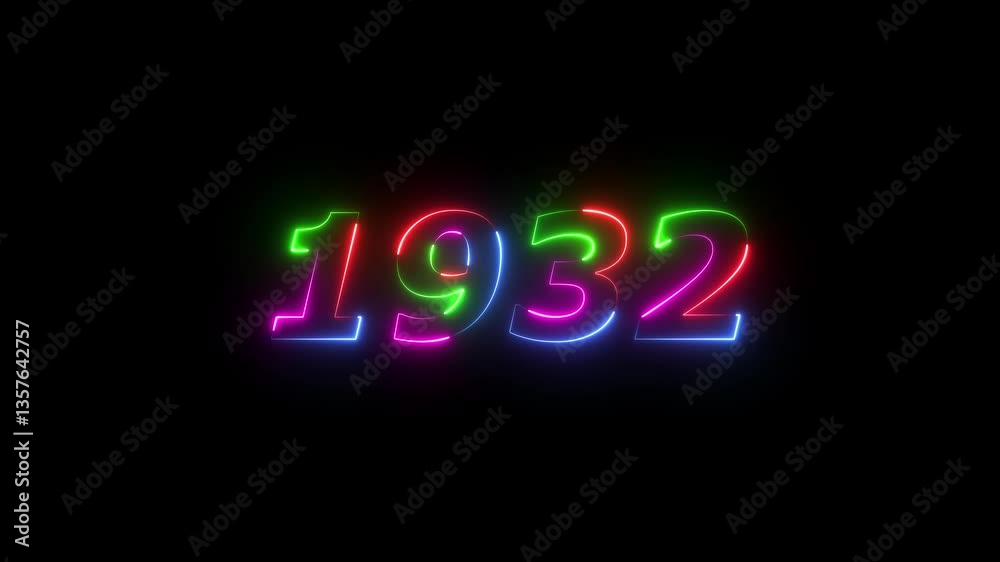 1932 neon line text. Abstract 1932 neon text animation ,For neon color Glowing neon number text background 4k video animation . 1932 title metal text on glowing text animation black background 1932 neon line text. Abstract 1932 neon text animation ,For neon color Glowing neon number text background 4k video animation . 1932 title metal text on glowing text animation black background