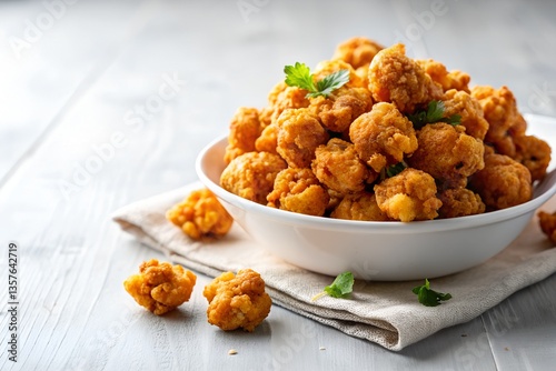 popcorn chicken on white background