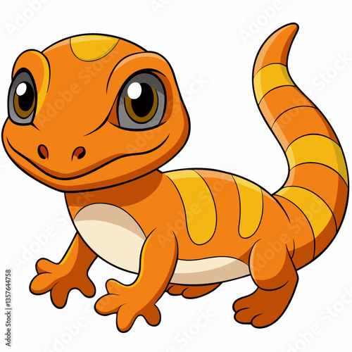 Cute Orange Lizard Illustration: A cheerful cartoon illustration of a bright orange lizard with stripes, a playful representation of nature's fascinating creatures.