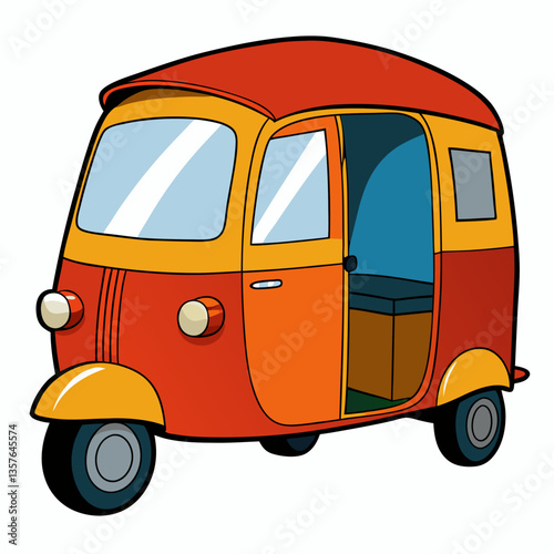 Colorful Auto-Rickshaw: A vibrant illustration of an auto-rickshaw, with its distinctive three-wheeled design and bold colors. Evoking the lively streets of Asia