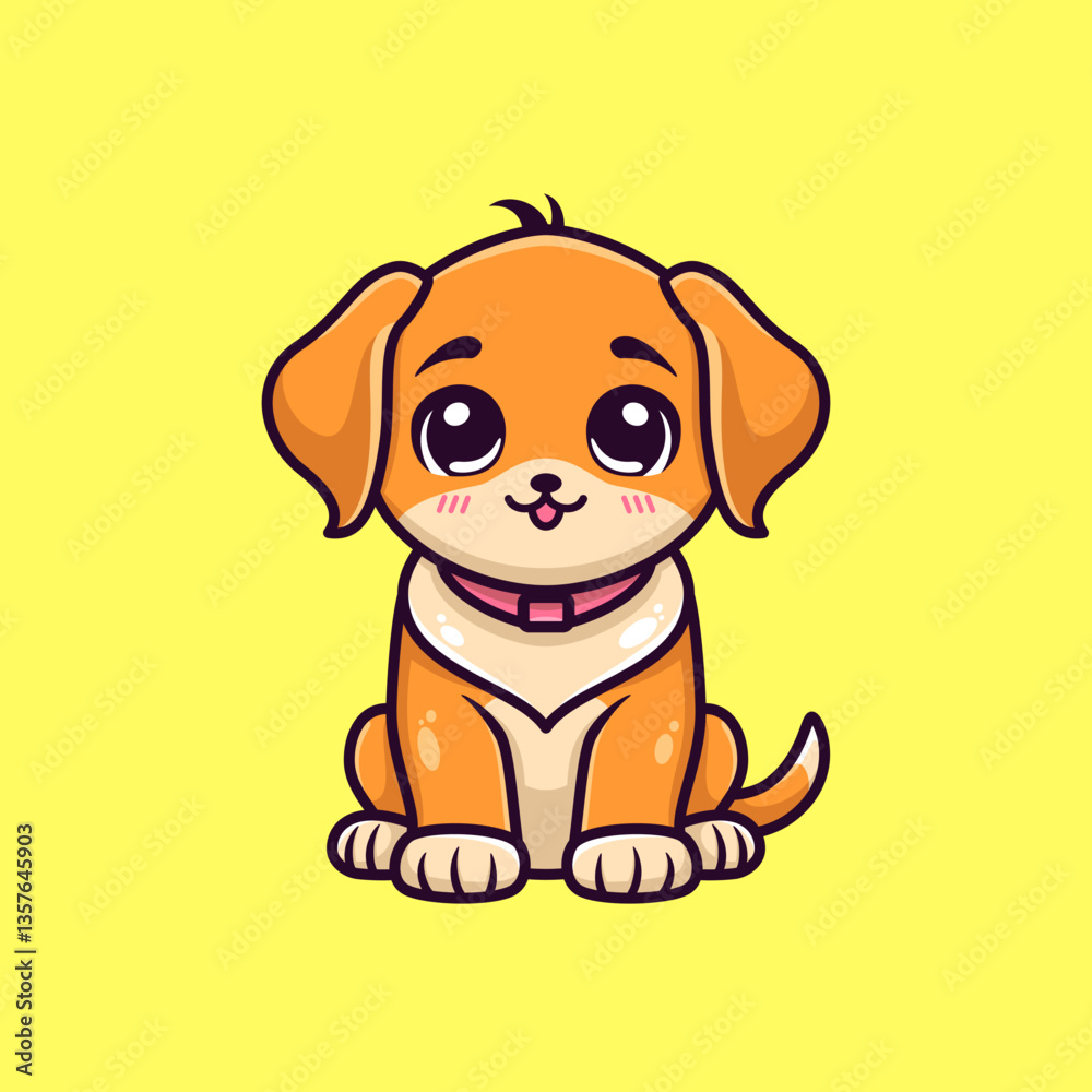 Obraz premium Cute cartoon puppy with big eyes and a friendly smile