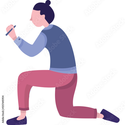 Man work vector kneeling position character icon