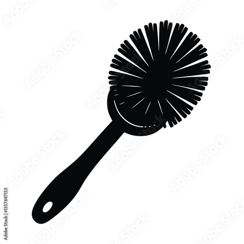 Modern Dish Brush Vector Illustration – Kitchen Cleaning Tool with Ergonomic Handle and Bristles