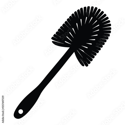 Modern Dish Brush Vector Illustration – Kitchen Cleaning Tool with Ergonomic Handle and Bristles