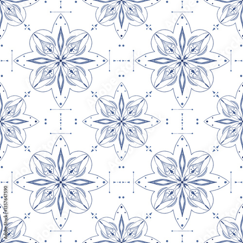 pencil decorative pattern mediterranean tiles. Ornamental design for wrapping paper, textile, cards, stationery, borders