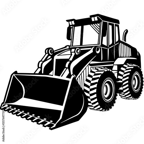 Construction Workhorse: A strong illustration captures the essence of a heavy-duty loader. With bold lines and a stark color scheme.