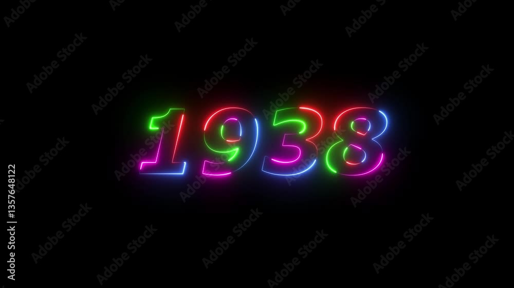 1938 neon line text. Abstract 1938 neon text animation ,For neon color Glowing neon number text background 4k video animation . 1938 title metal text on glowing text animation black background 1938 neon line text. Abstract 1938 neon text animation ,For neon color Glowing neon number text background 4k video animation . 1938 title metal text on glowing text animation black background