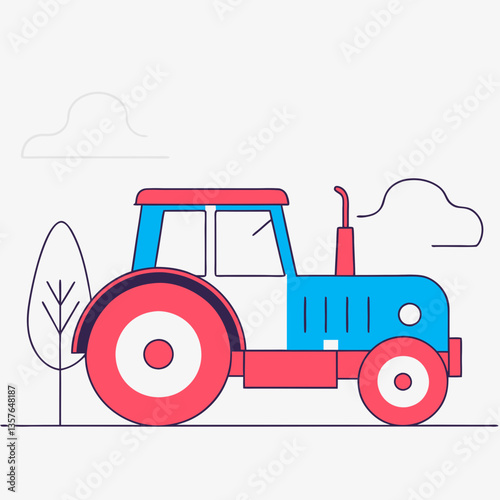Tractor on the Farm: A vibrant illustration of a tractor, set against a minimalist backdrop with subtle hints of nature, evokes the essence of farming. 