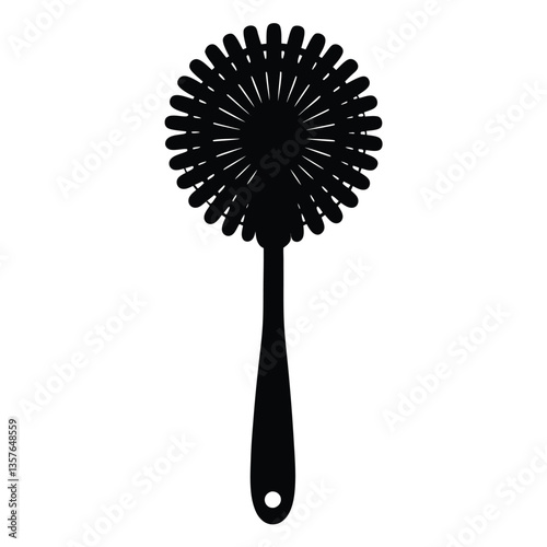 Modern Dish Brush Vector Illustration – Kitchen Cleaning Tool with Ergonomic Handle and Bristles