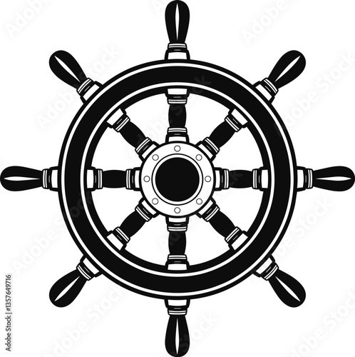 Steering wheel, ship rudder vector illustration.