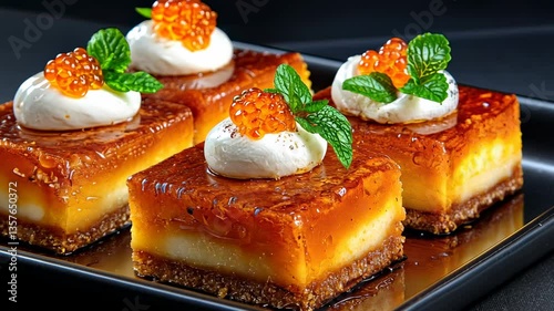 Gourmet Pumpkin Dessert Squares with Caviar and Cream