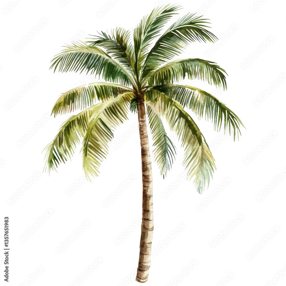 Obraz premium Watercolor palm tree, vector illustration isolated on a white background, png