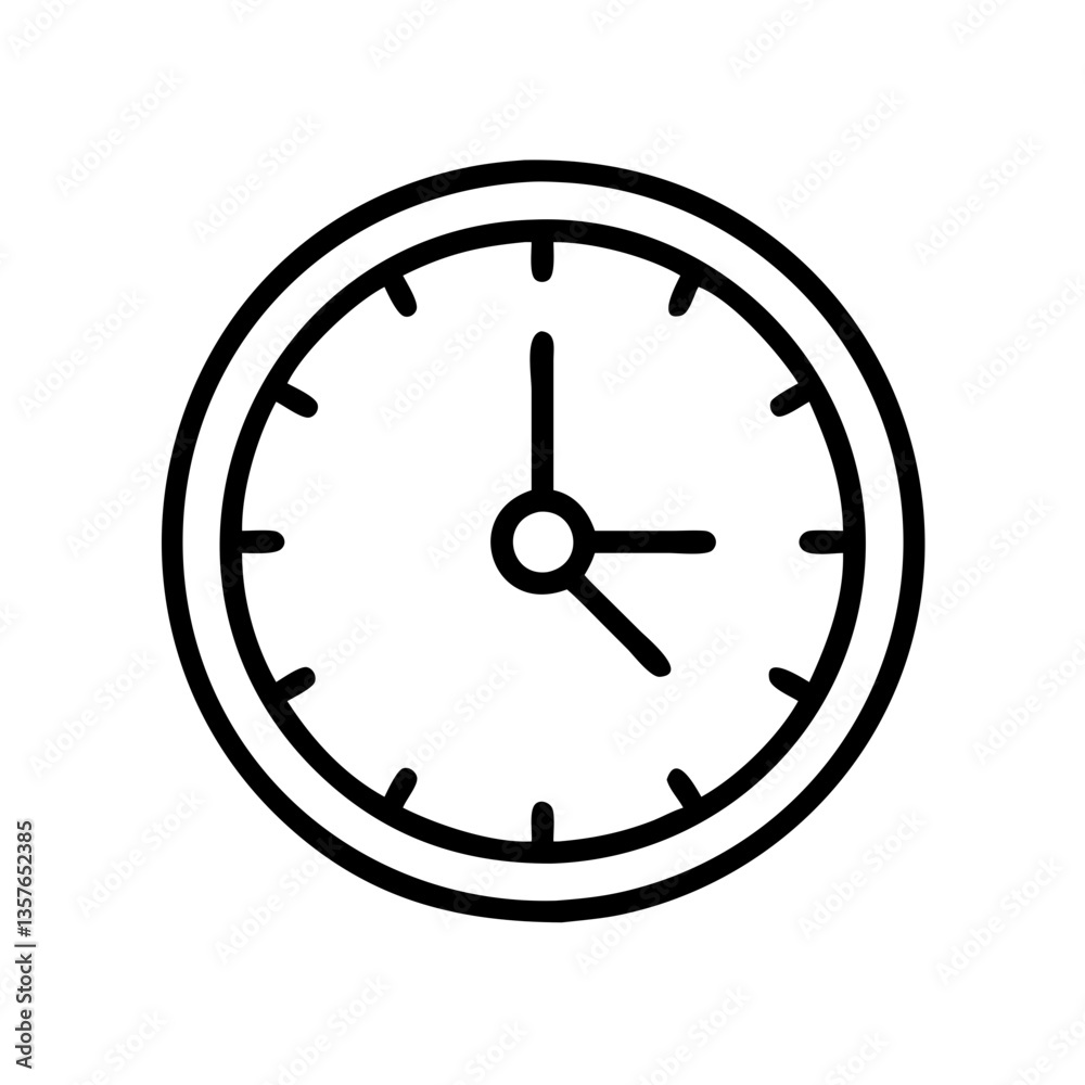 Simple line clock illustration on a white background Simple line clock illustration on a white background