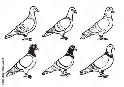 Wallpaper Mural Pigeon bird silhouette vector illustration Set Torontodigital.ca