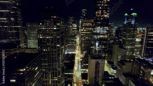 Wallpaper Mural Amazing Cityscape Night Aerial with Seattle Skyscraper Buildings Torontodigital.ca