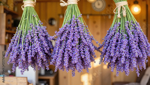 Wallpaper Mural Lavender bundles drying indoors, rustic charm and tranquility Torontodigital.ca