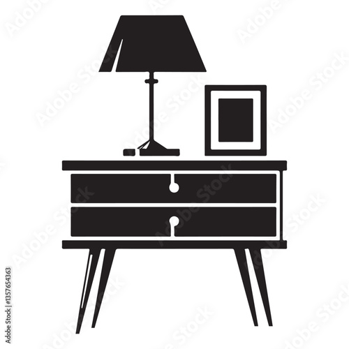Elegant Nightstand with Lamp and Frame Vector Illustration Download