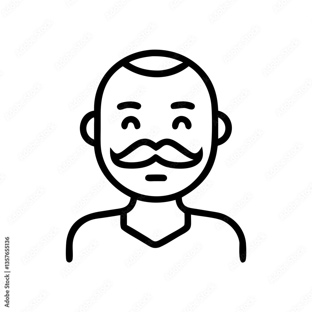 Friendly man smiling with mustache in simple line illustration Friendly man smiling with mustache in simple line illustration