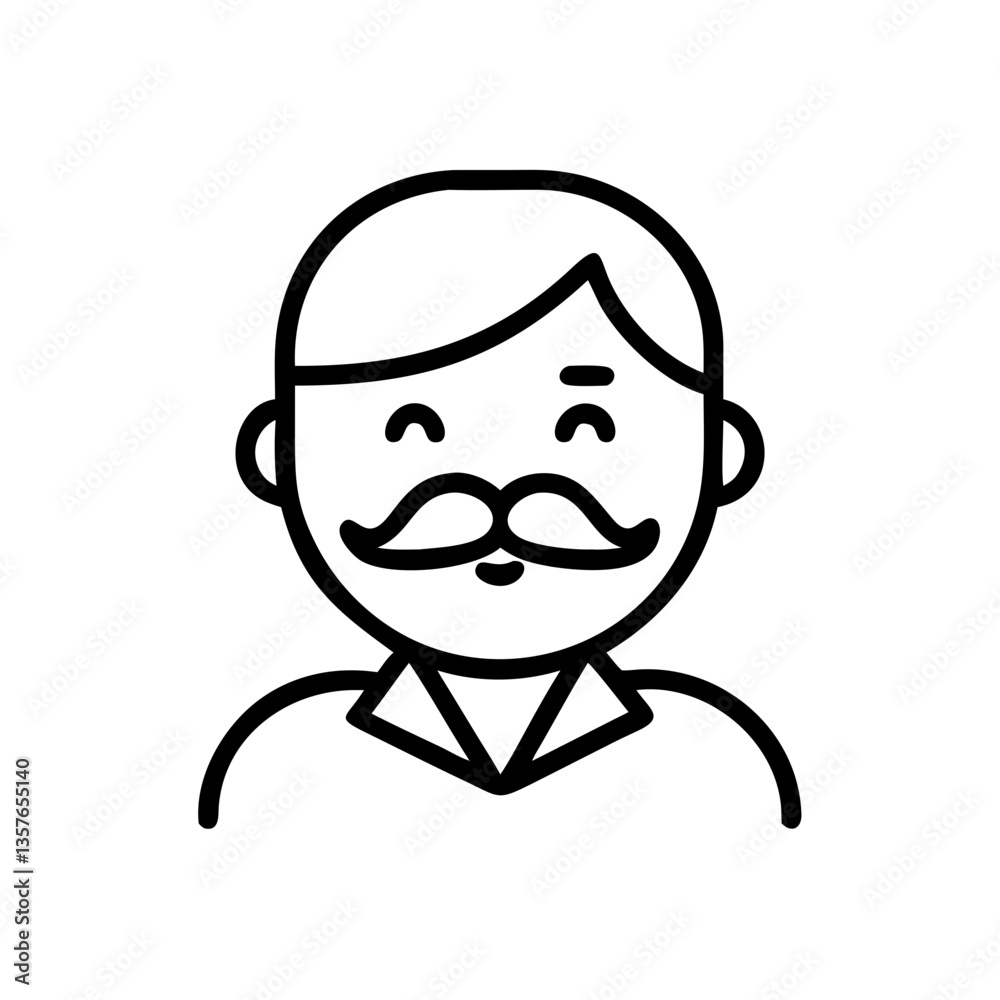 smiling man with mustache in a simple icon style smiling man with mustache in a simple icon style