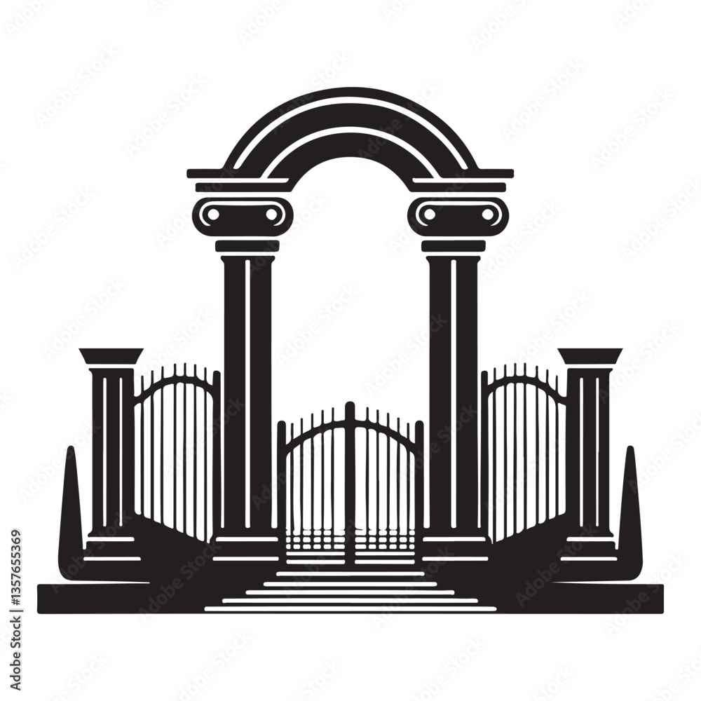 Obraz premium Grand Entrance Gate Silhouette Archway Design Architectural Illustration