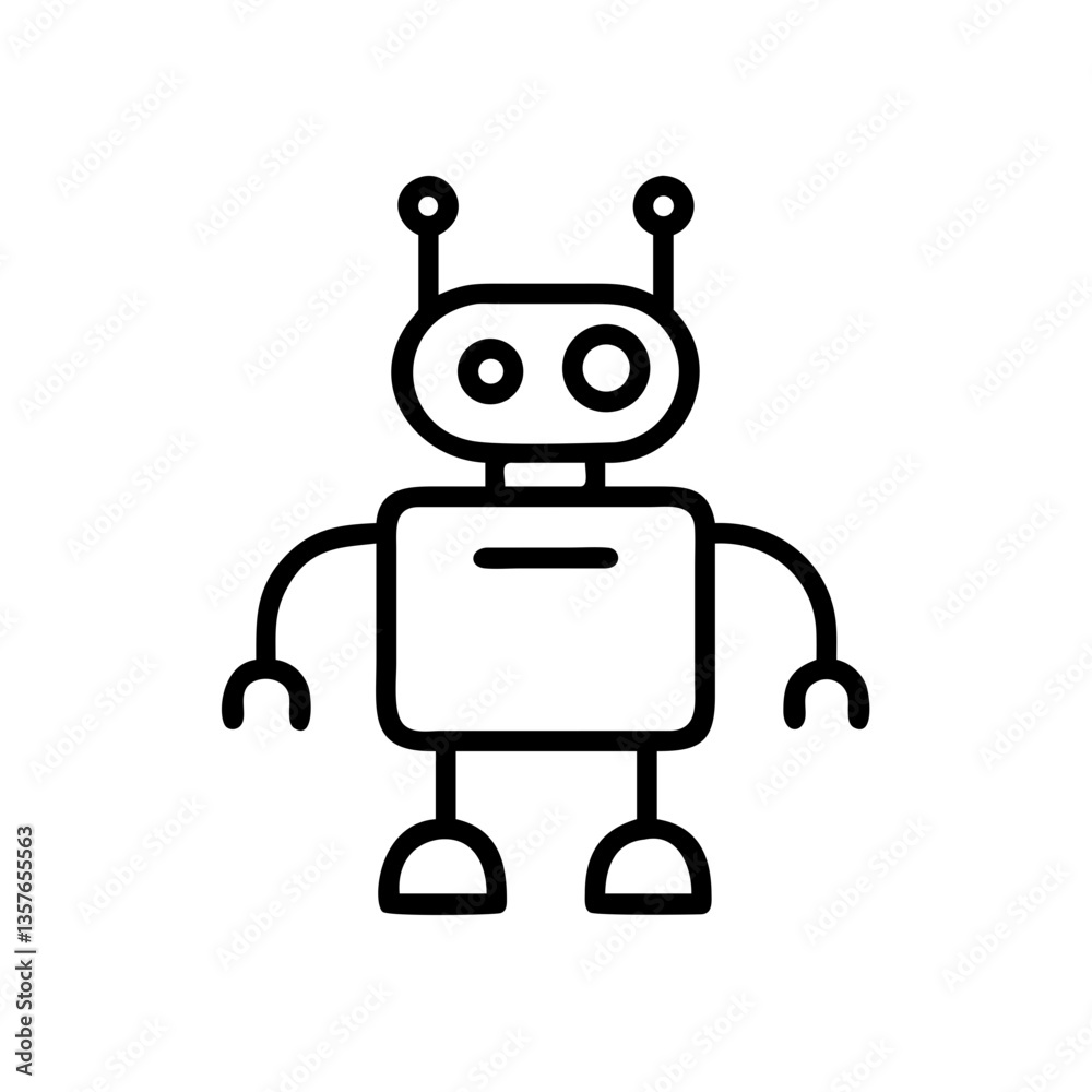 Cartoon robot character in minimalist line art style Cartoon robot character in minimalist line art style