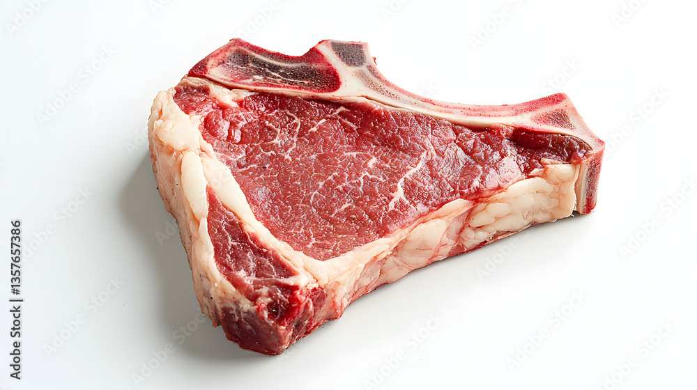 Obraz premium Raw Bone-In Steak on Clean White Background - Perfect for Culinary and Food Photography