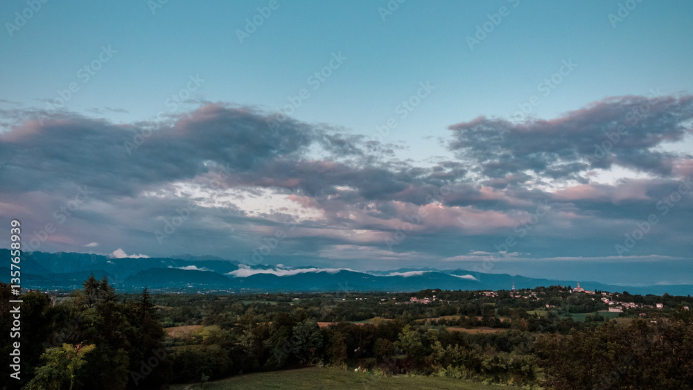 Sunset after the storm in the italian countryside
