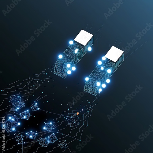 Abstract vector of low poly magnet illustration of points and lines on dark blue background