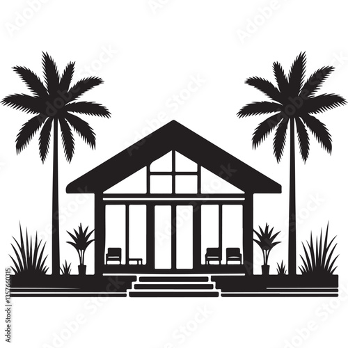 Modern Beach House Vector Silhouette for Coastal Real Estate