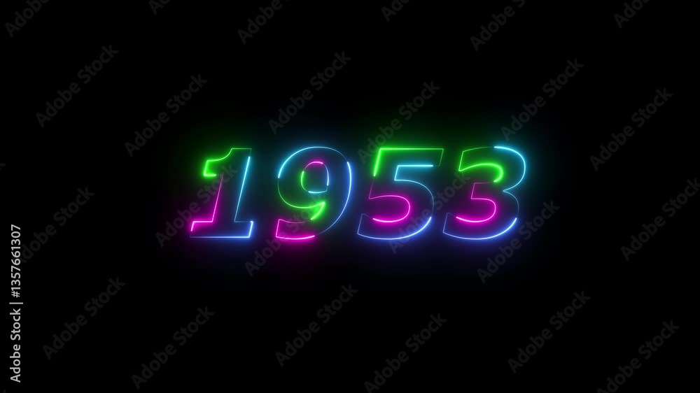 1953 neon line text. Abstract 1953 neon text animation ,For neon color Glowing neon number text background 4k video animation . 1953 title metal text on glowing text animation black background 1953 neon line text. Abstract 1953 neon text animation ,For neon color Glowing neon number text background 4k video animation . 1953 title metal text on glowing text animation black background