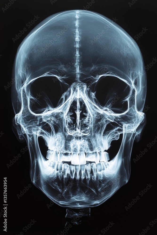 X-ray of human skull front view X-ray of human skull front view