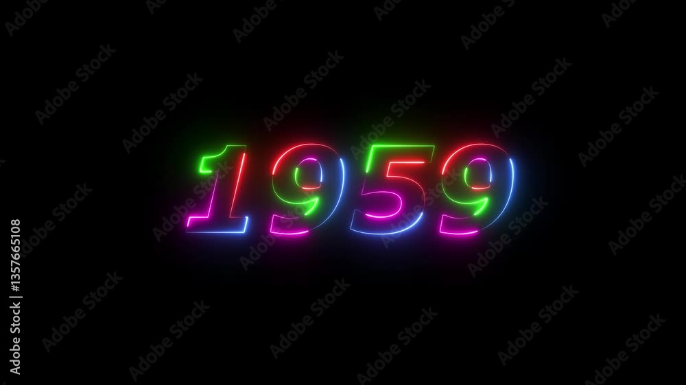 1959 neon line text. Abstract 1959 neon text animation ,For neon color Glowing neon number text background 4k video animation . 1959 title metal text on glowing text animation black background 1959 neon line text. Abstract 1959 neon text animation ,For neon color Glowing neon number text background 4k video animation . 1959 title metal text on glowing text animation black background