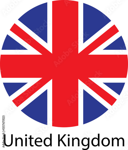 United Kingdom flag. Official national flag of the world. Country round shape illustration. Official coloring sign, country flag banner. International travel symbol isolated on transparent background.