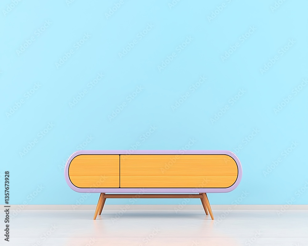 Midcentury Modern Sideboard with Blue Room. Midcentury Modern Sideboard with Blue Room.