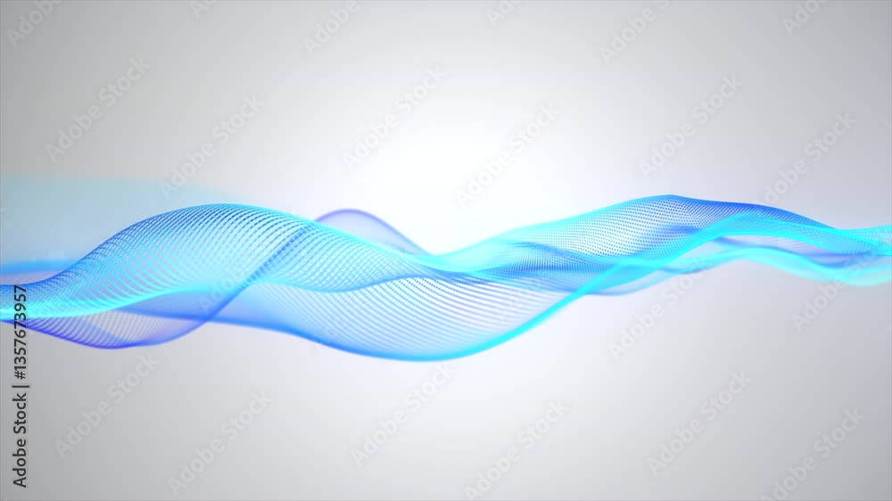 Soft elegant blue particle waves flowing on white background with bokeh. Abstract technology concept, blue gradient futuristic digital waves. Future technology, business, and presentations.4k loop.