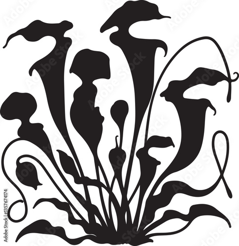 pitcher flower plant logo or icon silhouette design vector illustration