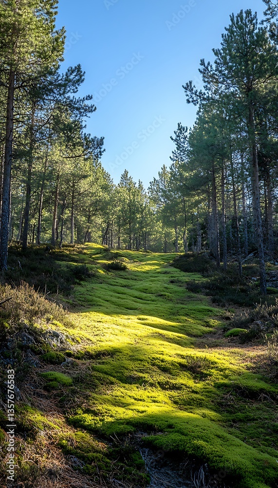 Fototapeta premium Sunlit Mossy Forest Path